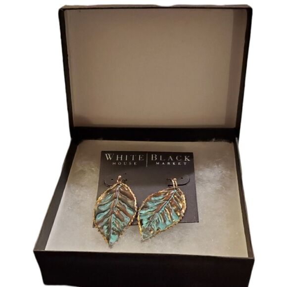 WHITE HOUSE BLACK MARKET PANTINA VERDIGRIS LEAF EARRINGS - Picture 8 of 8